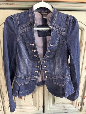 White House Black Market Women's Blue Denim Military-Style Jacket